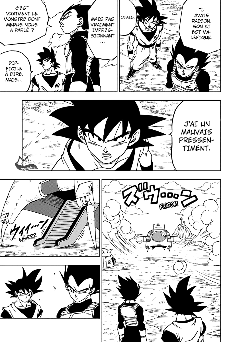 Il est a noter cependant que depuis le début de l'Arc Moro, Toyotaro et Toriyama nous présentent un Goku qui prend les choses au sérieux, concentré, souvent inquiet, ce qui n'était pas toujours le cas dans les Arcs précédents.Au moins, ça renforce l'ambiance pesante.