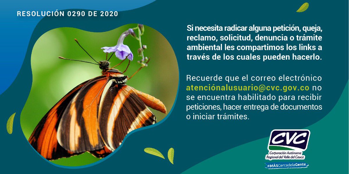 CvcAmbiental's tweet photo. #CVCInforma  📣 | Todos los ciudadanos podrán enviarnos sus peticiones a través del siguiente link: https://t.co/EL0XT88wcd

Si requiere iniciar un trámite ambiental puede hacerlo ingresando a https://t.co/CIWuRd7nZS https://t.co/7vqCPv1R3b