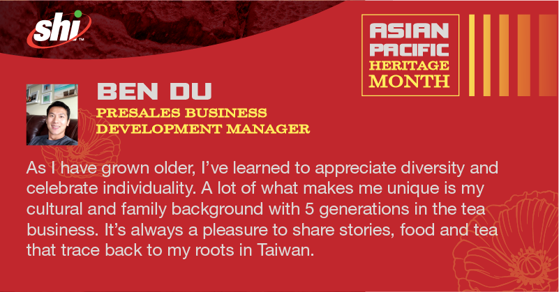 SHI_Intl's tweet photo. "A lot of what makes me unique is my cultural and family background with 5 generations in the tea business. It's always a pleasure to share stories, food and tea that trace back to my roots in Taiwan" #AsianPacificHeritageMonth #DiversityinTech https://t.co/OW5vfu90Pa