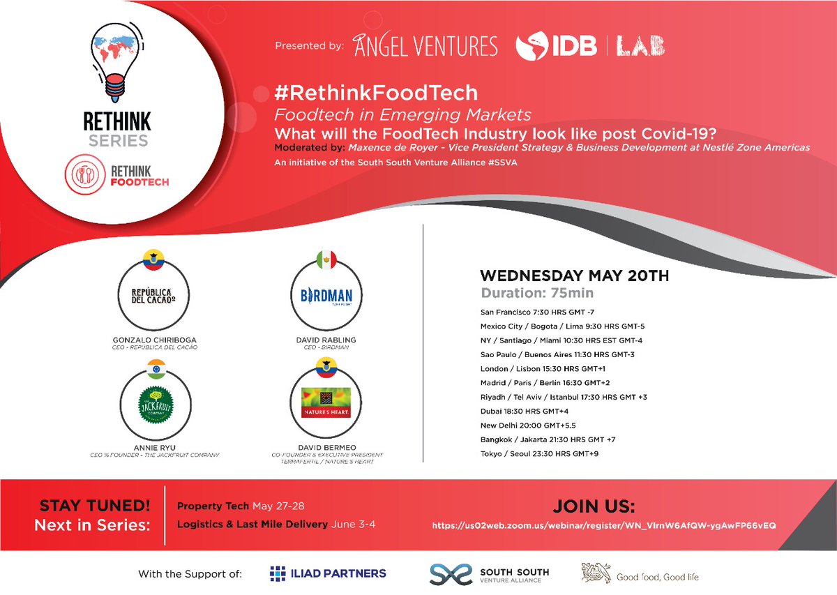 AVM_Mex's tweet photo. #FoodtechInEmergingMarkets🚀
The #Rethink Foodtech webinar is here!📣Join us on May 20th and 21th as our panelists discuss the current challenges for entrepreneurs in #EmergingMarkets during the COVID-19 induced crisis. #Startups #RethinkSeries
https://t.co/RP6eatqAaC https://t.co/U3cKKHVQ2C