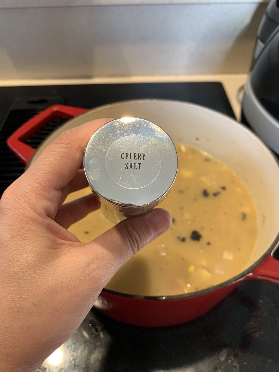 MsTaylorsOwls's tweet photo. And to flavor this meal- celery salt! It’s my favorite in chowders! And to make it more “New England” creaminess- coconut milk for the win!!! That’s it! Wait until the potatoes are just around fork ready and it’s all done! Enjoy! #plantbased #creativeinthekitchen #vegan https://t.co/J6SsamjK8i