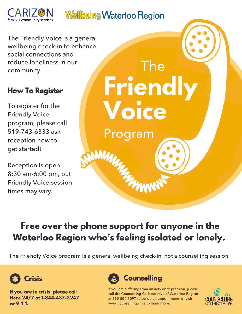 Announcing the new Friendly Voice program! To register, please call us at 519-743-6333 and ask reception how to get started #CarizonPride #StrongerTogetherWR @OLOLFlames