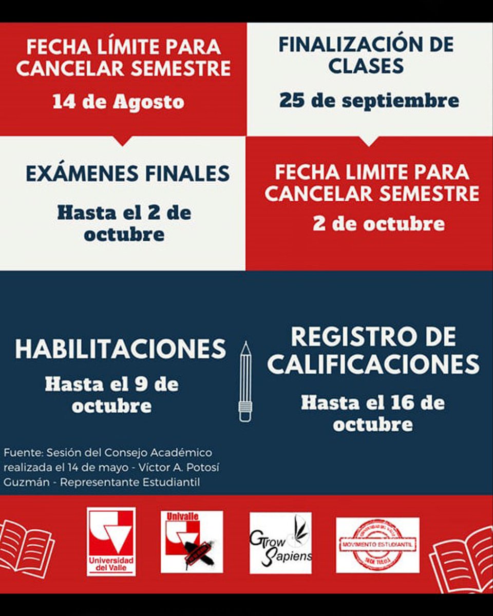 ElUnivalluno's tweet photo. Calendario académico para sedes regionales, periodo junio-octubre 2020

#univalle #univallepalmira https://t.co/Jn481HstQI
