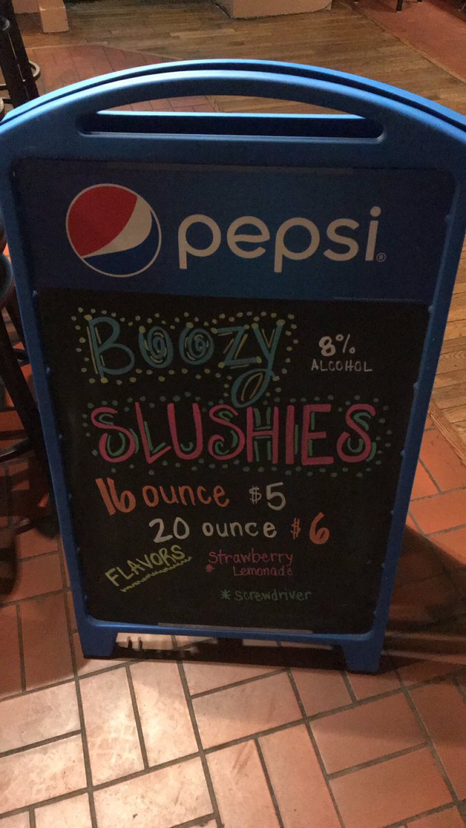 TheConey1's tweet photo. We now have alcoholic slushees available for take out https://t.co/qfoNHyaJCc