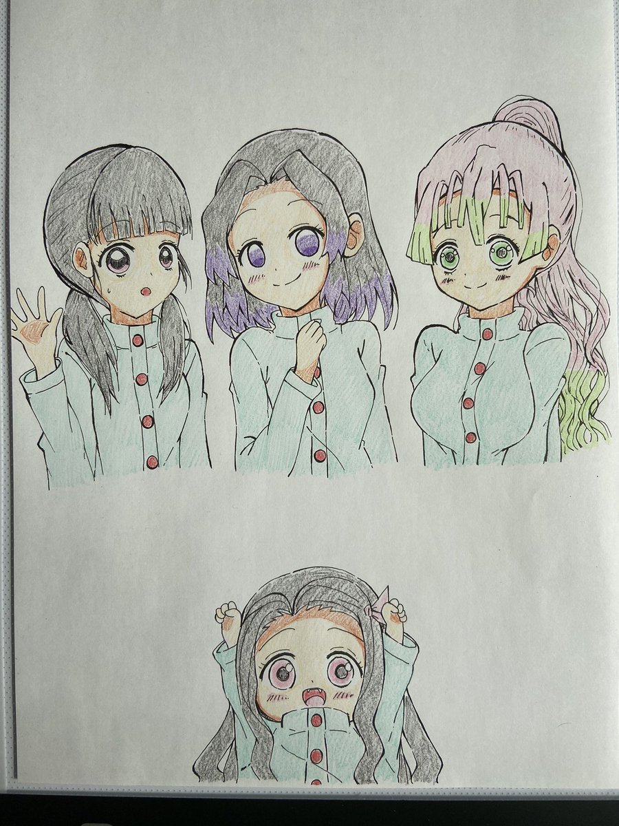 にゃおろん 依頼受け付け停止中 鬼滅女子4人完成 3人はいつもとは違う髪型にしてみました E 禰豆子もツインテールにしようと思ったけど忘れてた W コピック欲しいな 鬼滅の刃イラスト
