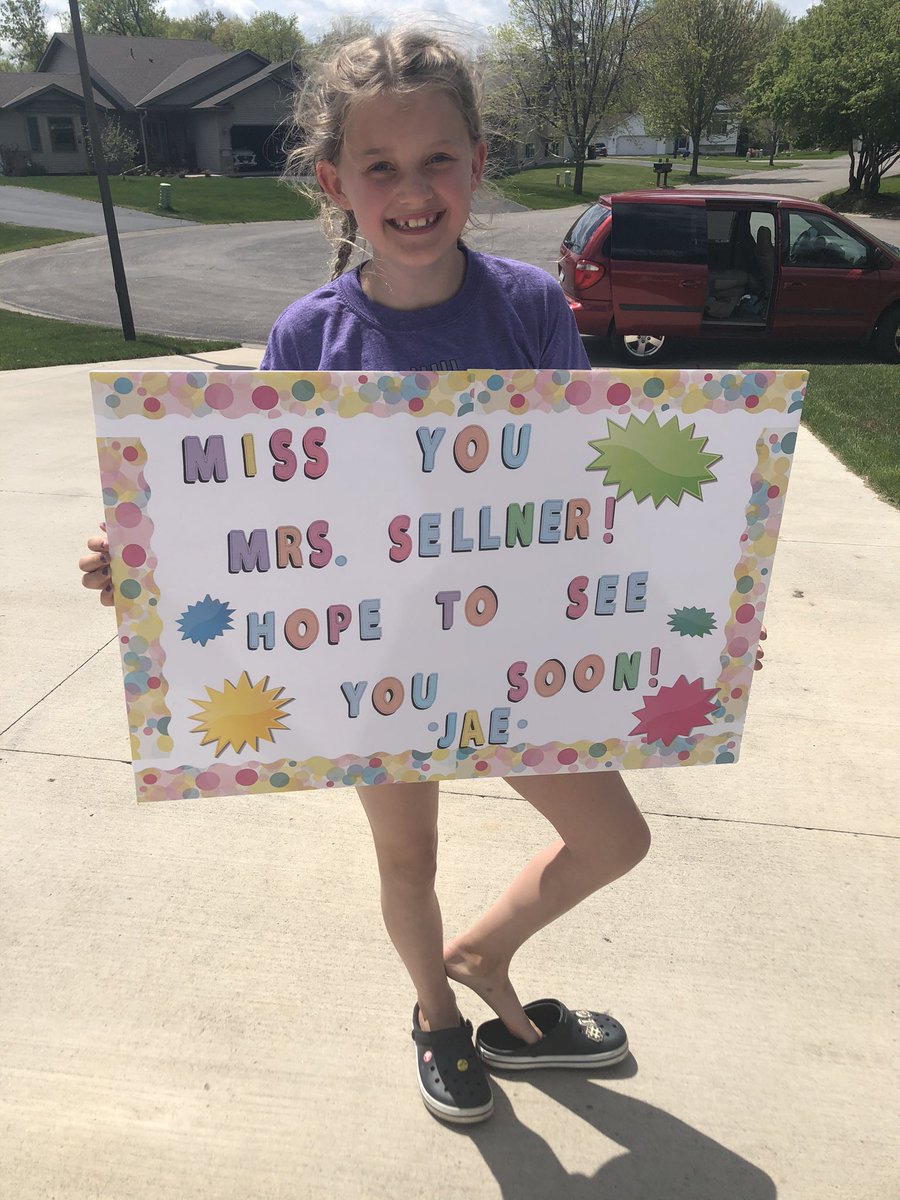 JenniferSellner's tweet photo. Had another student and her mom visit today. Sure miss this kiddo. Do you love their signs. #pwe. #montipride. #distancelearning https://t.co/Bg7HfN5R1Z