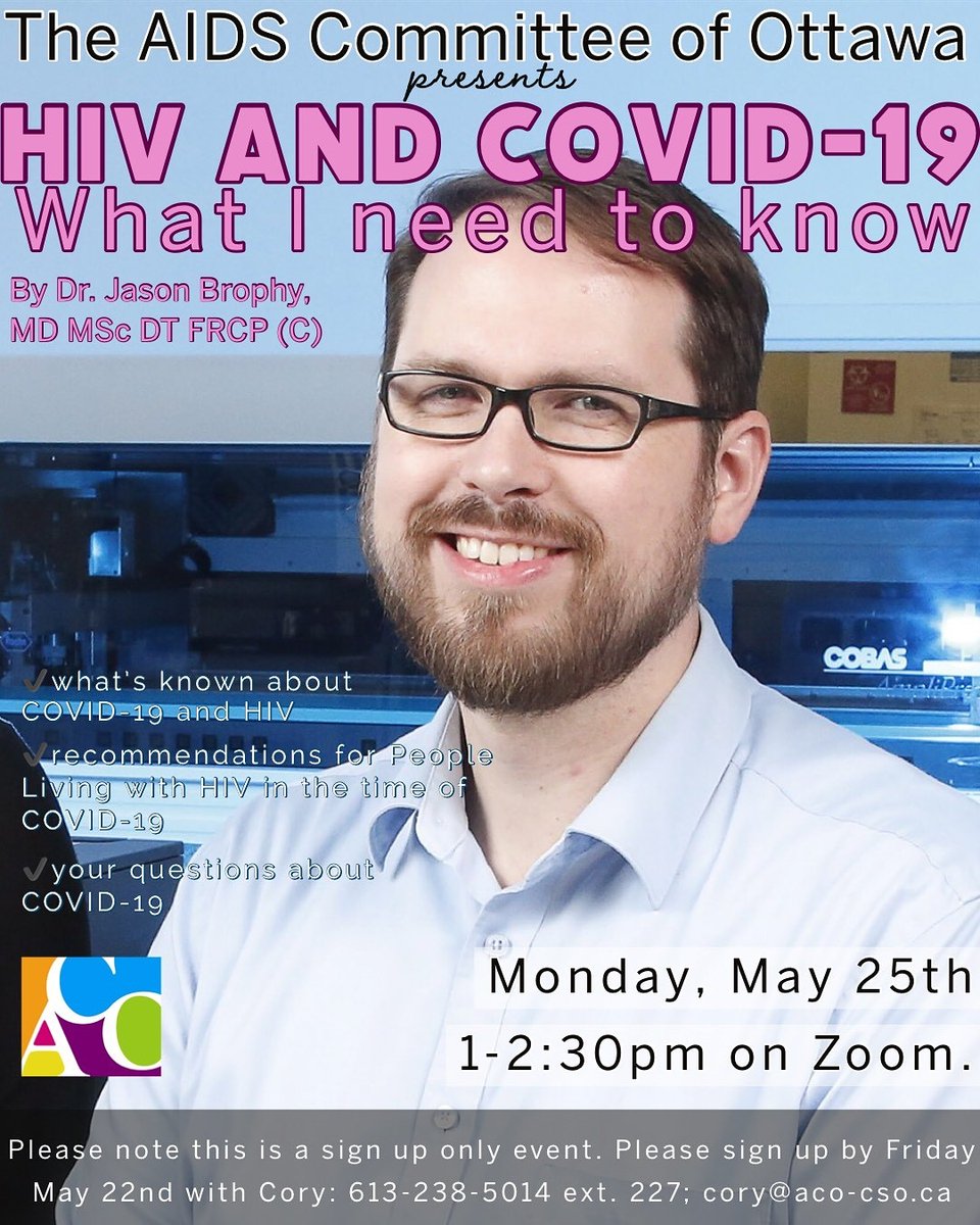 ACOttawa's tweet photo. Dear ACO community members and friends,

ACO is presenting a Zoom info session on HIV and COVID-19 on Monday, May 25th @ 1pm. The session will be facilitated by Dr. Jason Brophy, Infectious Disease Specialist at @CHEO https://t.co/22FNRcvFSu