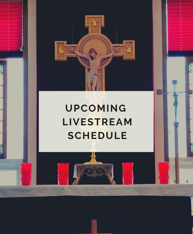 PaulVICatholic's tweet photo. Father Schultz's Livestream Schedule:  Monday-Thursday: Morning Mass at 7:30 a.m.
Mondays: Rosary at 4 p.m.
Tuesday and Thursday: Chaplet of Divine Mercy at 3:30 p.m. 
Friday: Mass at 3:30 p.m. @FatherSchultz #PanthersAtHome #InThisTogether https://t.co/GebwgoTGX8