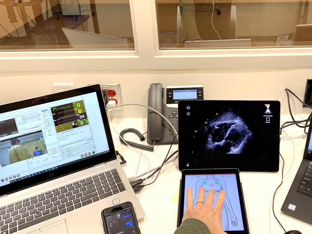 GlennTheSimTech's tweet image. With non-essential staff temporarily out the hospitals, our team run mock code sims via @zoom_us. It’s not without technical bumps running multiple devices with content sharing on #LLEAP and the Awesome Ultrasound Simulator iOS app! A juggling act for sure! #healthcaresimulation