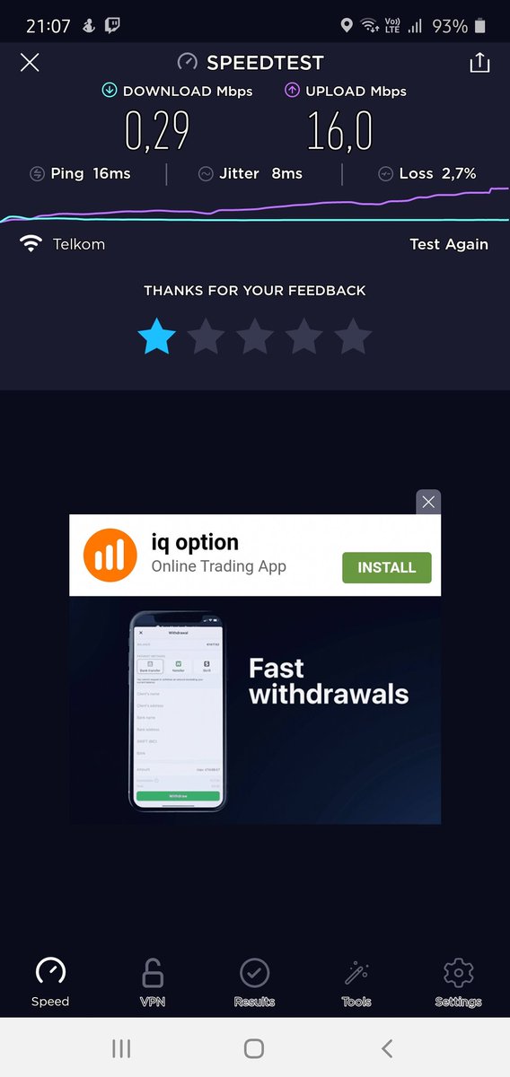 nolanc1986's tweet photo. @TelkomZA Is this the type of network that you expect to service your customers with??? I am absolutely fed up with your lack of service / bad quality of internet that you are currently providing. Your call centre is useless! I have finally purchased a Rain SIM. Good luck! https://t.co/J6cESllwVj