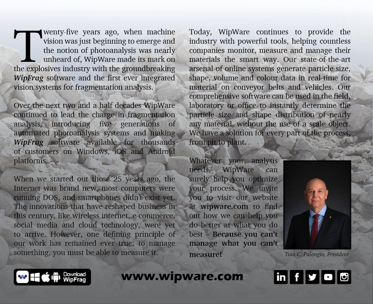 WipWare's tweet image. CELEBRATING 25 YEARS OF INNOVATION
#fragmentationanalysis #photoanalysis #particlesizedistribution #innovation #mining #aggregate #quarry #forestry #PSD