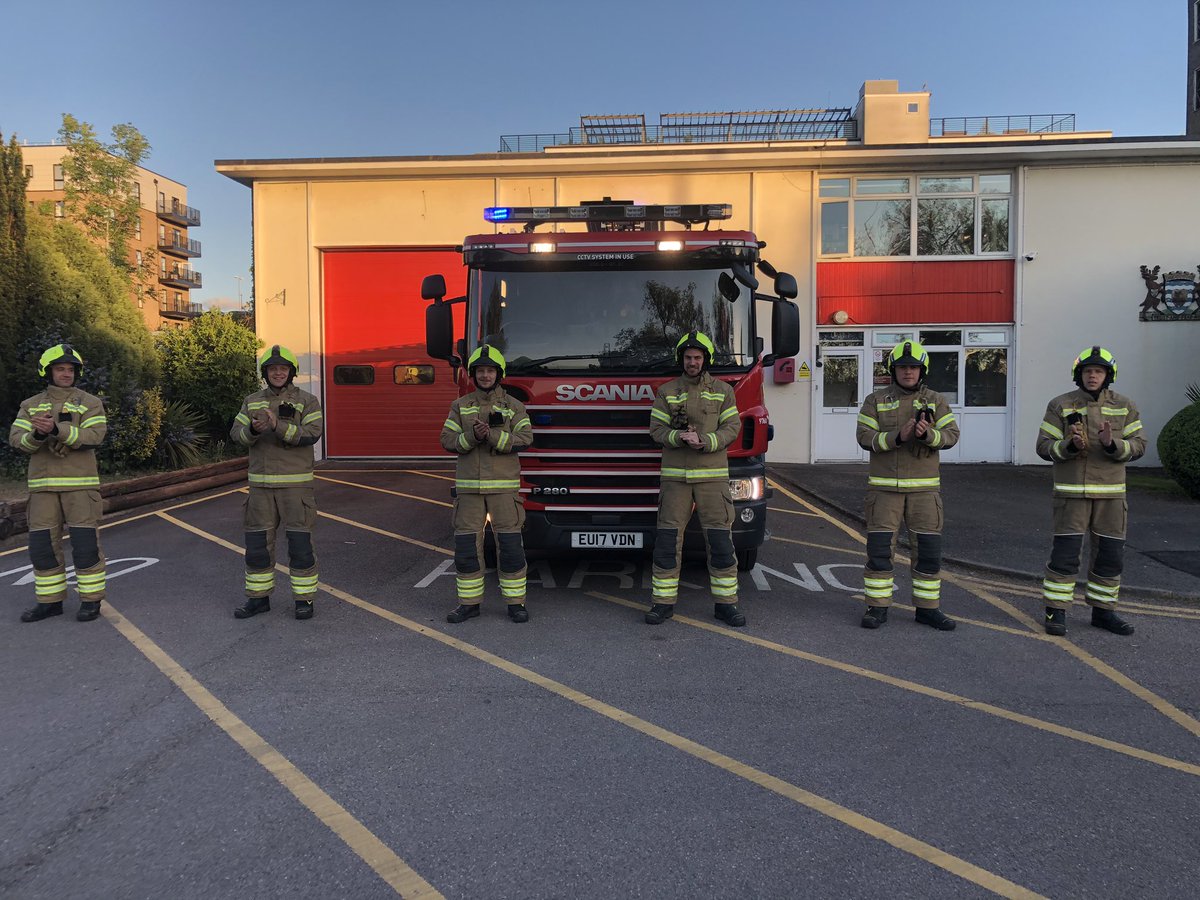 Red Watch <a href="/BorehamwoodFire/">Borehamwood Fire</a> out tonight to say thank you to the amazing NHS, Emergency Services and key worker's across the country tonight
Together we are one team.
<a href="/HertsFRSControl/">Herts Fire Control</a> 
<a href="/HertsPolice/">Herts Police</a> 
<a href="/EastEnglandAmb/">EEAST Ambulance Service</a>