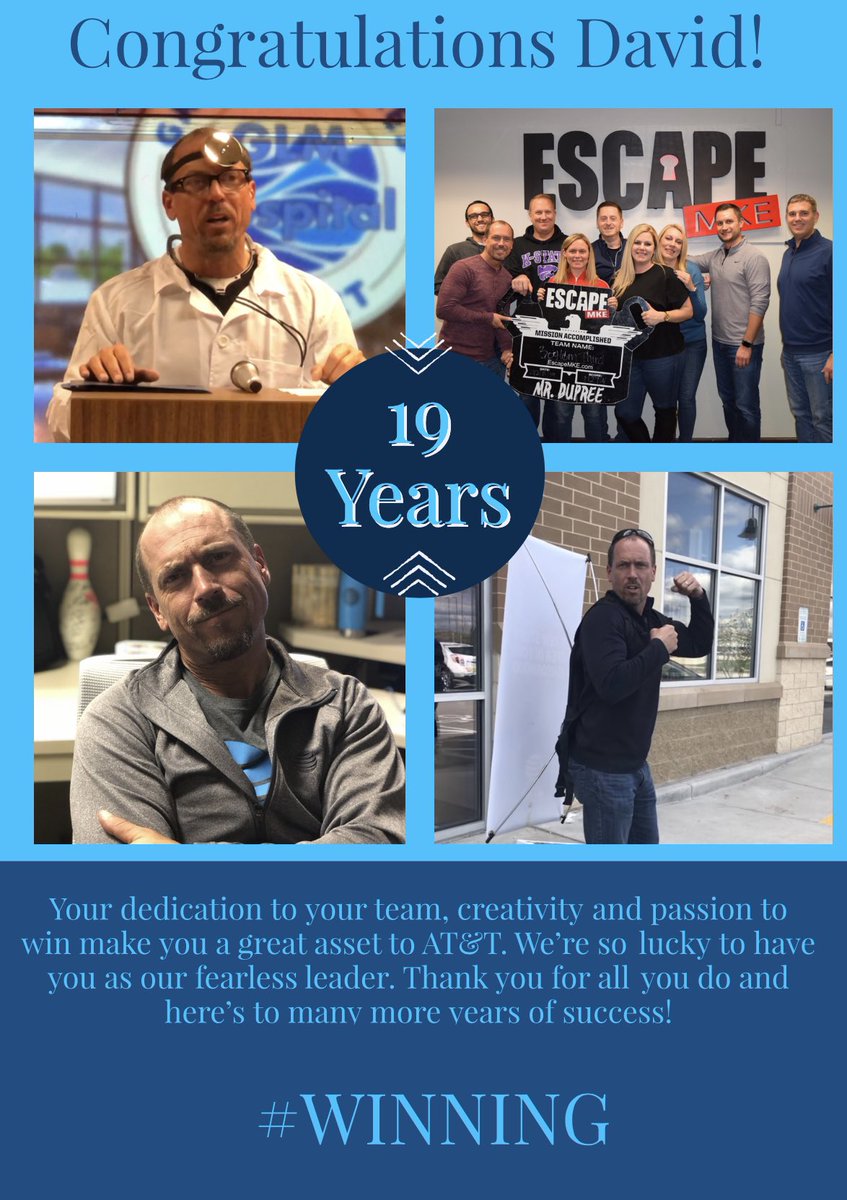 <a href="/DavidVenRoy1/">David Ven Roy</a> Your dedication to your team, creativity and passion to win make you a great asset to AT&amp;T. We’re so lucky to have you as our fearless leader. Thank you for all you do and here’s to many more years of success! #WeAreGLM #LifeAtATT <a href="/TomMonahan10/">Tom Monahan</a> <a href="/fjdevereux/">Fred Devereux</a>