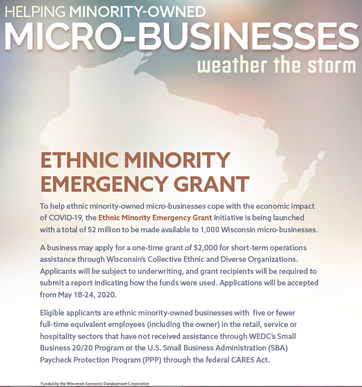 Ethnic Minority Emergency Grants Available soon. Applications being accepted May 18-May 24. More info here: content.govdelivery.com/accounts/WIGOV…