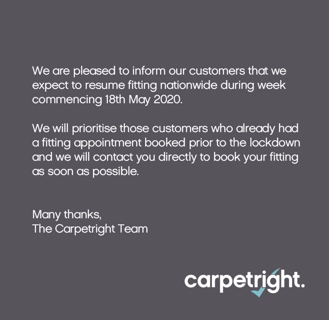 CarpetrightHelp's tweet image. Important update regarding COVID-19. Please read Carpetright’s statement below. Keep well, everyone.