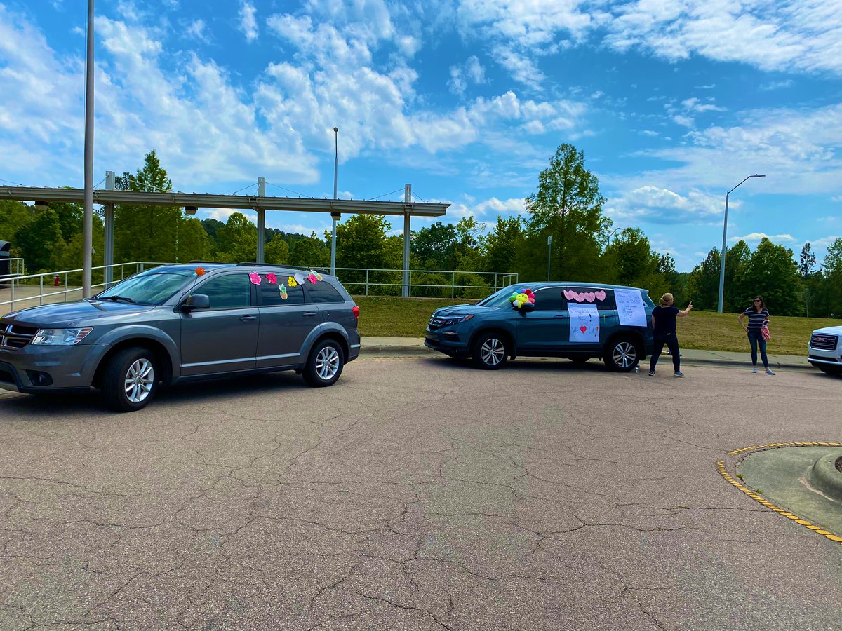 MillsParkElem's tweet photo. We are very proud of Nancy Stavrakakis, our WCPSS counselor of the year!!! We celebrated her with a parade and signs.  We love you, @CounselorStav!!!! ❤️ https://t.co/BTtvtk17nE