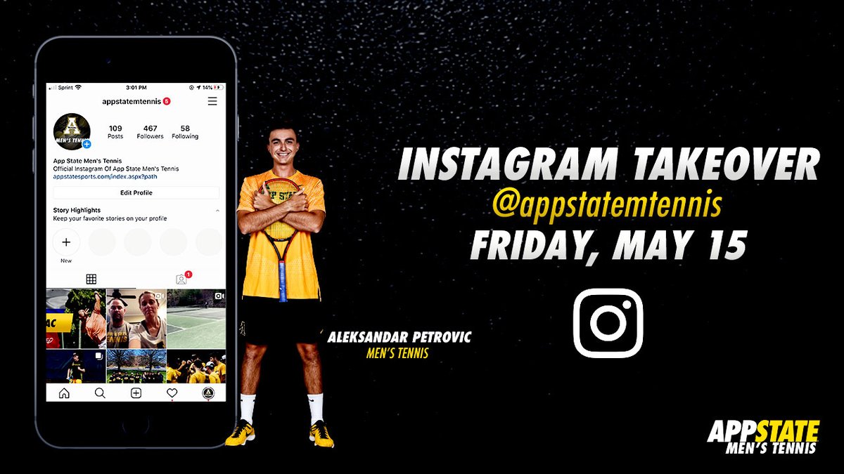 Aleksandar Petrovic will take over the Instagram account (appstatemtennis) tomorrow! Make sure you tune in! 〽️🎾
