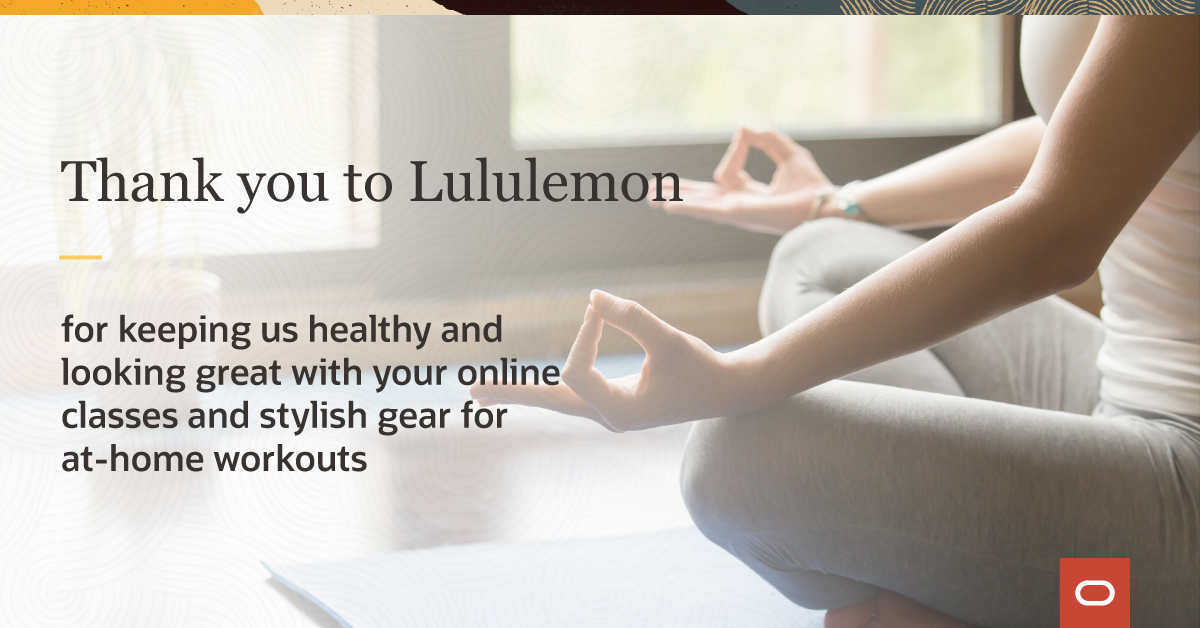 toby_hatch's tweet image. Thank you to @Lululemon for keeping us healthy and looking great with your online classes and stylish gear for at-home workouts. #customerHeros #staysafestayhome
@Oracle and @Huron #OracleEPMCloud