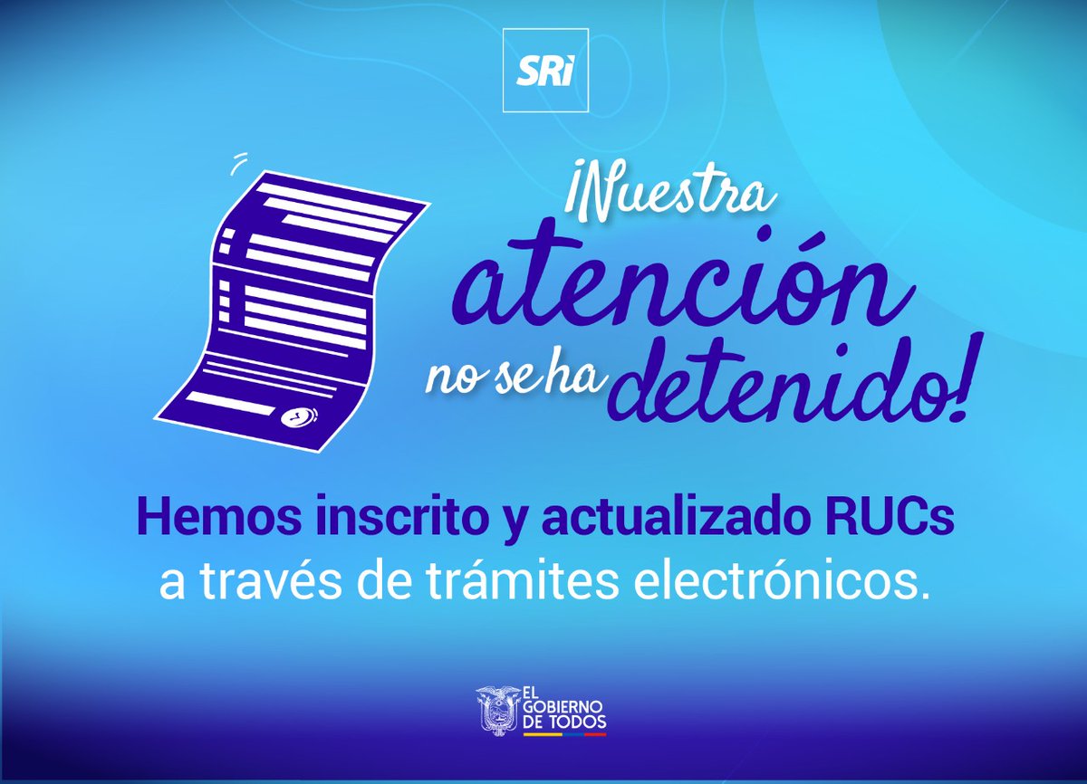SRIoficialEc's tweet photo. ¿Necesitas realizar un trámite tributario? 
Recuerda que seguimos atendiendo a través de #TrámitesElectrónicosSRI. Ingresa a ▶️ https://t.co/zcSM6Rhqk6 y conoce más.
#SRIenLínea https://t.co/04nTPDWc4H