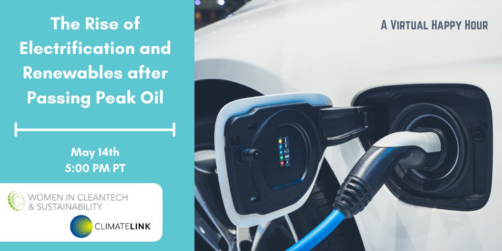 WomenCleantech's tweet photo. What will be the effects of the low gas prices on people buying electric vehicles? 
What will happen when millions of EVs join the grid? Join WCS and @climatelink today as we discuss this important questions during our happy hour. @RaviMikkelsen

Register: https://t.co/dszy3rtZn3 https://t.co/r2oVS3sJ1A