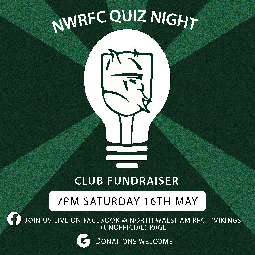 NorthWalshamRFC's tweet photo. There will be a quiz on facebook on Saturday evening.  See the attached poster for details. https://t.co/T56m8Q6Two