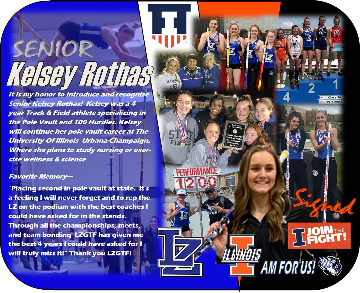 MROTHAS's tweet photo. Proud to say Kelsey will be competing at the next level as a Pole Vaulter at  University  of Illinois. She is excited to further her academic and athletic career. @LZGTF1 @LZHSgymnastics @lzhsathletes @coachmorello1 @NelsonTerry21 @LZHSBEARS @Morello5799 @MileSplitIL https://t.co/SYjR78N8mC