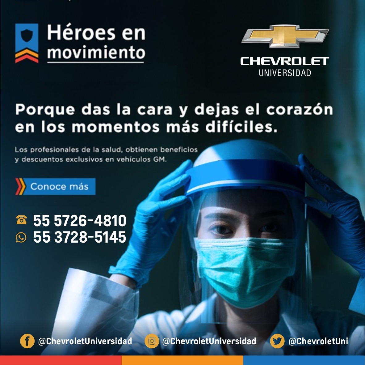 ChevroletUni's tweet photo. GM de México reconoce a los profesionales en Medicina y Enfermería por su labor para hacer frente al COVID-19 a través de la iniciativa #HeroesEnMovimiento, ofreciendo múltiples beneficios a través de sus marca: Chevrolet. Conoce más aquí: https://t.co/Rft4eBIrSc. https://t.co/4Cd07rrBqx