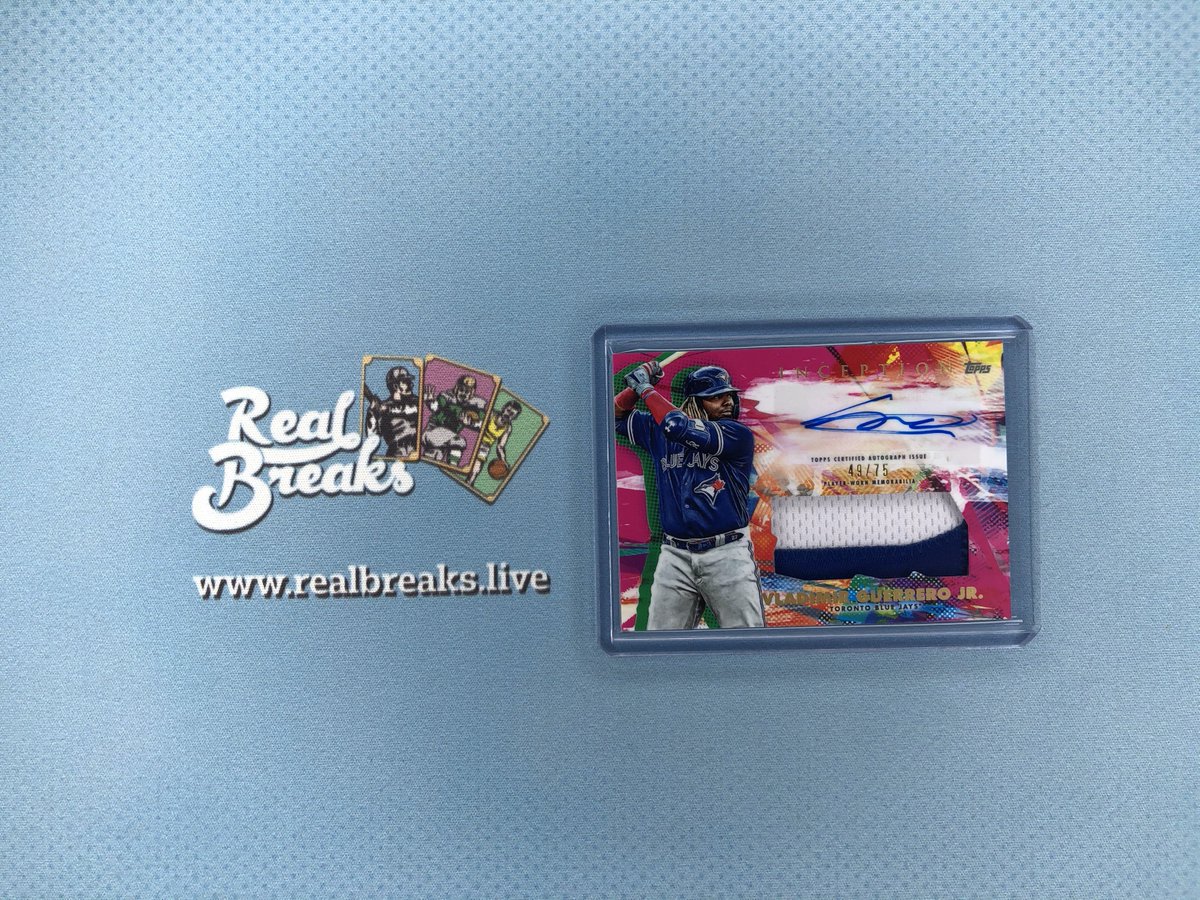 RealBreaksLive's tweet photo. 2020 Topps Inception Vladimir Guerrero Jr Magenta Patch Auto /75
.
.
.
@Topps #realbreaks #boompoodle #topps #toppsbaseball #toppsinception #inceptionbaseball #casebreak #groupbreak #mlb #baseball #baseballcards #vladimirguerrerojr #vladjr #bluejays #bluejaysbaseball https://t.co/GtusCBOxPC