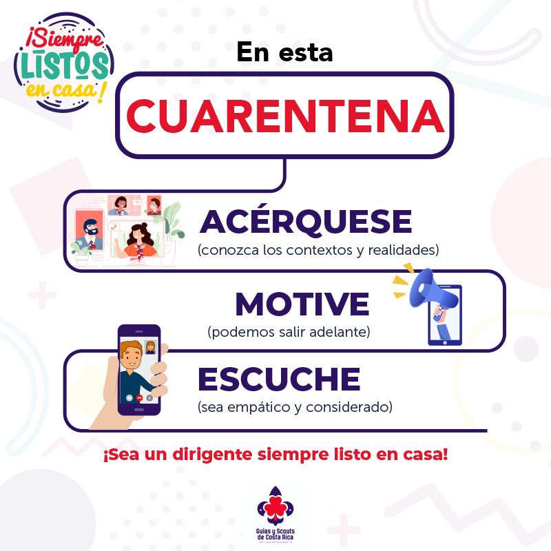 Guías y Scouts ☘️⚜️

Les compartimos algunos consejos útiles para que puedan apoyar a nuestros protagonistas de programa y además ¿Cómo pueden apoyar siendo un dirigentes en casa? 😊👌🏽

#SiemprelistosenCasa #SiempreUnidos #SiempreGuíasyScouts