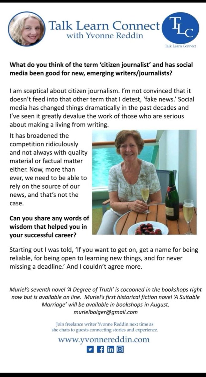 Delighted to introduce my profile piece ive been working on the last few weeks. Talk Learn Connect TLC is about sharing stories and experiences..
@oldfilibuster @RyanTubridyShow <a href="/MurielBolger/">Journalist & Scribe</a> <a href="/rte/">RTÉ</a> <a href="/DublinTalks98FM/">Dublin</a> @MarianKeyes <a href="/liadanhynes/">Liadan Hynes</a> <a href="/lorrainekeane/">Lorraine Keane</a>