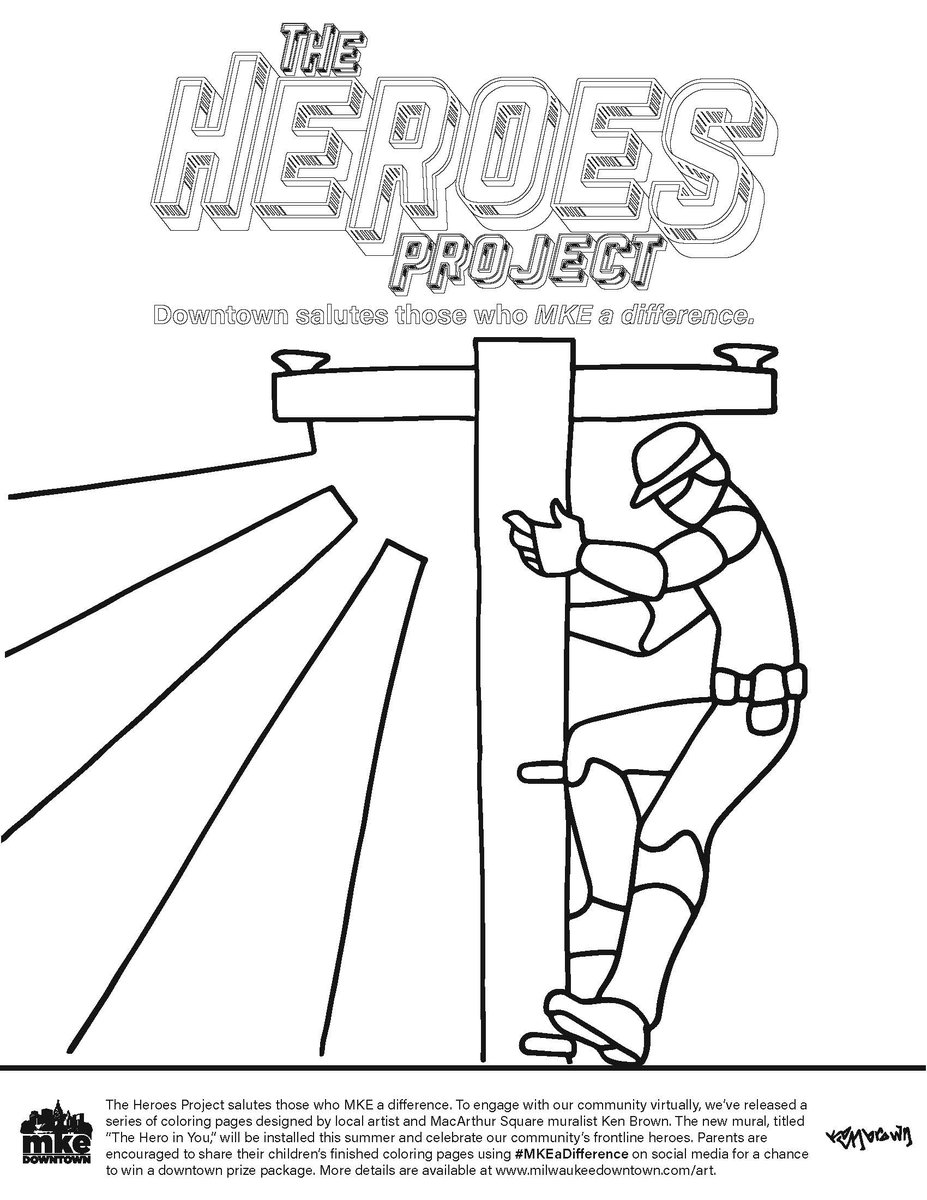 MilwDowntown's tweet photo. "The Hero in You" mural by Ken Brown will salute Milwaukee's frontline & essential workers who #MKEaDifference
Show us your finished Heroes coloring pages for a chance to win a downtown prize pack. Download all coloring pages & view official rules at https://t.co/r0lvhPD0Wn https://t.co/CFfsB4wjO8