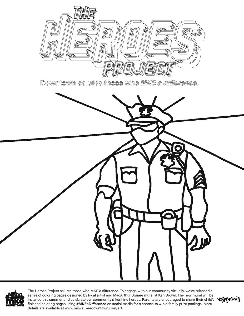 MilwDowntown's tweet photo. "The Hero in You" mural by Ken Brown will salute Milwaukee's frontline & essential workers who #MKEaDifference
Show us your finished Heroes coloring pages for a chance to win a downtown prize pack. Download all coloring pages & view official rules at https://t.co/r0lvhPD0Wn https://t.co/CFfsB4wjO8