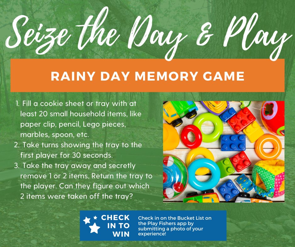 FishersParks's tweet photo. #SeizetheDay & play inside with this rainy day memory game! โ๏ธ #PlayFishers https://t.co/tAuwxM1c6p https://t.co/36zj00JlAx