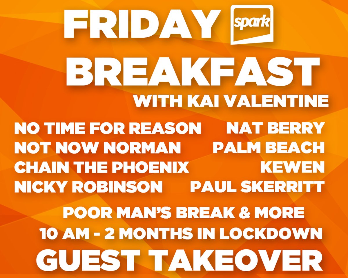 SparkSunderland's tweet photo. TOMORROW @ 10am:
#FridayBreakfast with @KaiJValentine is marking 2 months in lockdown with a #GuestTakeover. Music from every local artist that has joined us over the past 8 weeks.
@notimeforreason @natbrry @now_norman @PALMBEACHBAND @kewenmusic @pskerrittmusic @chainthephoenix https://t.co/XekRjD4D8o