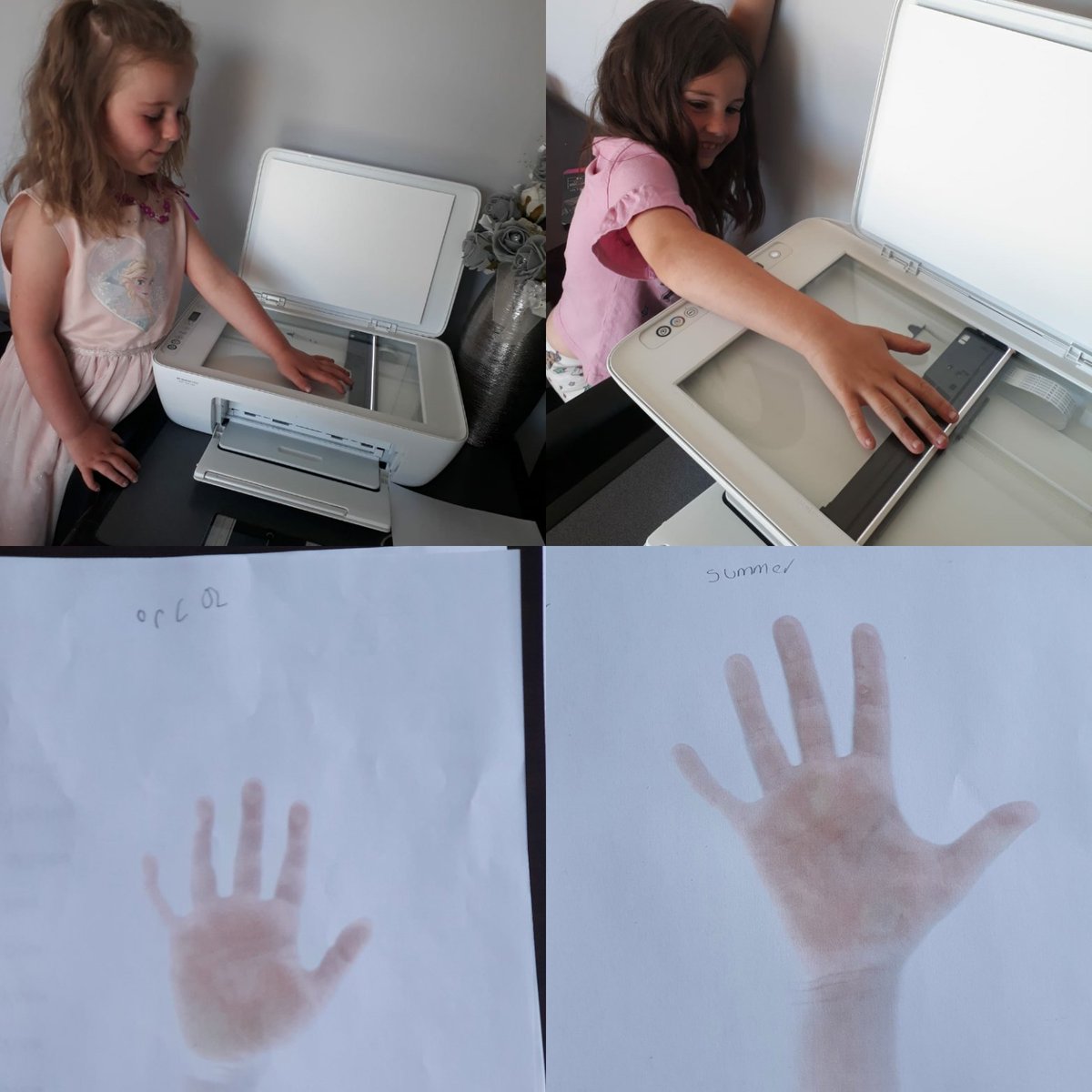 kulik372's tweet photo. Scanning our hands for one of our lockdown memory crafts, Mummy &amp; Daddy did theirs too 🖐🖐🖐🖐 We were amazed how technology works &amp; our hand ended up on the laptop then on paper! #MPSHomeSchoolLinks @MilnathortPS @MilnathortN https://t.co/r0Js8peTBV