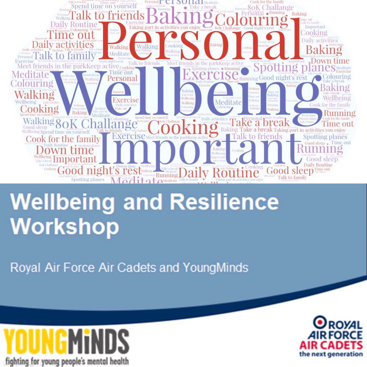 40FSqnATC's tweet photo. Last night the cadets and staff took part in a wellbeing and resilience workshop. This was run by RAFAC staff and included content from YoungMinds. The workshop was excellent, informative and relevant. We recommend all cadets attend a session! #aircadets #whatwedo @YoungMindsUK https://t.co/7pcxZddvJw