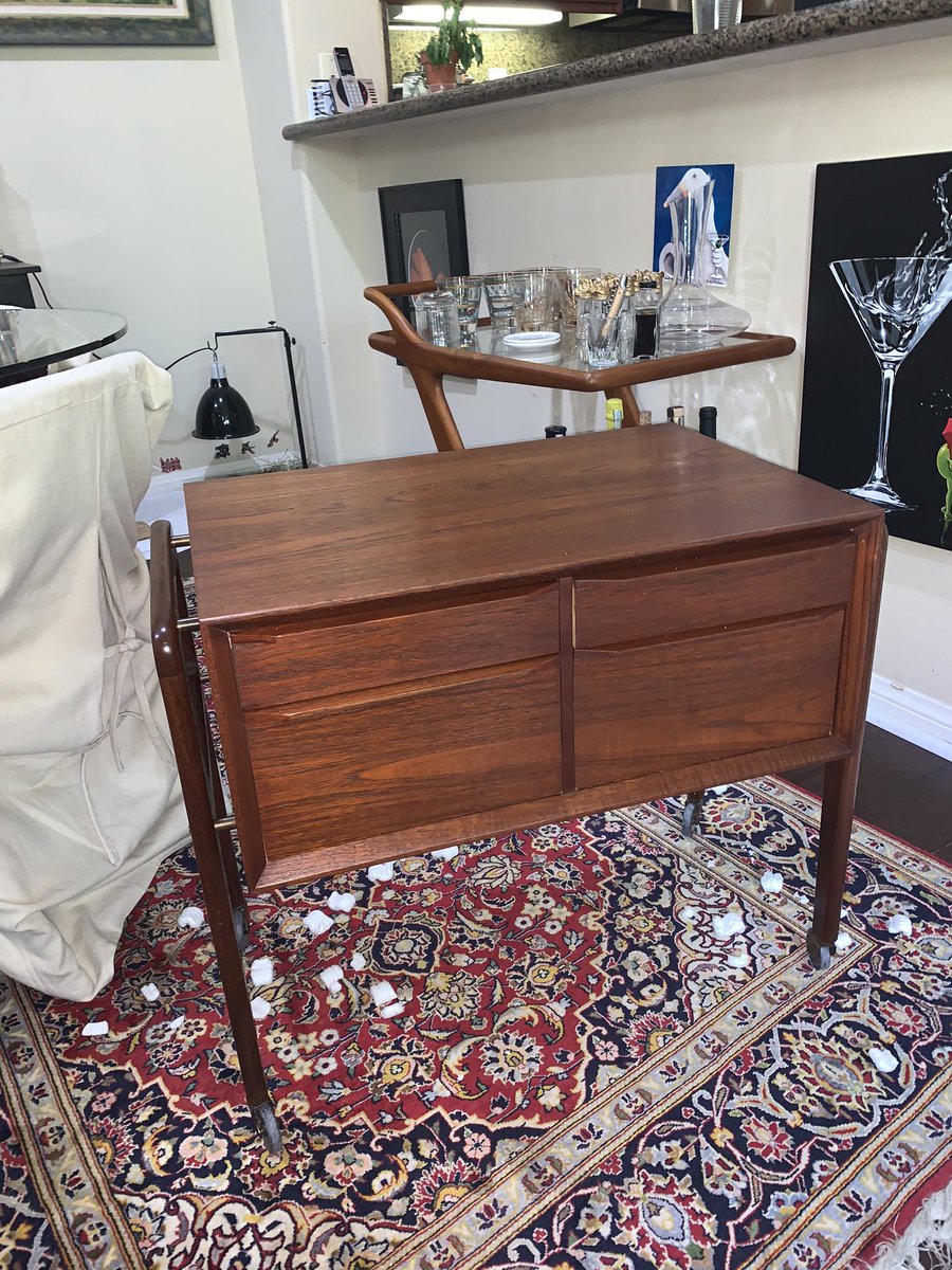 LoganMohtashami's tweet photo. My attempt of bringing down the savings glut: Danish Modern Diminutive Teak Chest on Casters by #ArneVodder https://t.co/SDPvO96DaR