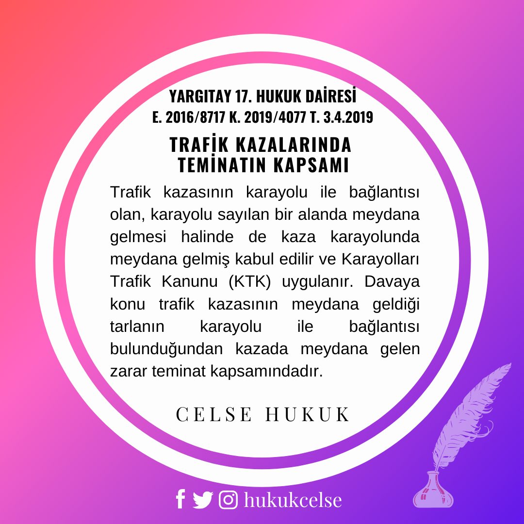 Trafik Kazalarında Teminatın Kapsamı

#chbilgi #celsehukuk #hukuk #hukukibilgi #hukukibilgiler #hukukisorular #yargıtay #yargıtaykararı #karayolları #karayollarıtrafikkanunu #trafik #trafikkazası #teminat
