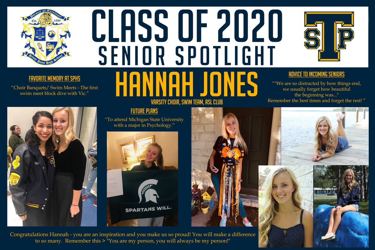 StpTiger's tweet photo. Class of 2020 Senior Spotlight: Hannah Jones - Varsity Choir, Swim Team, ASL Club - "To attend Michigan State University with a major in Psychology." https://t.co/fNXOgPss6l @RoundRockISD @StonyPointHS @alwatsonjcil @ProjectGradSPHS #StonyPointSeniorStrong https://t.co/0iassdGgv2
