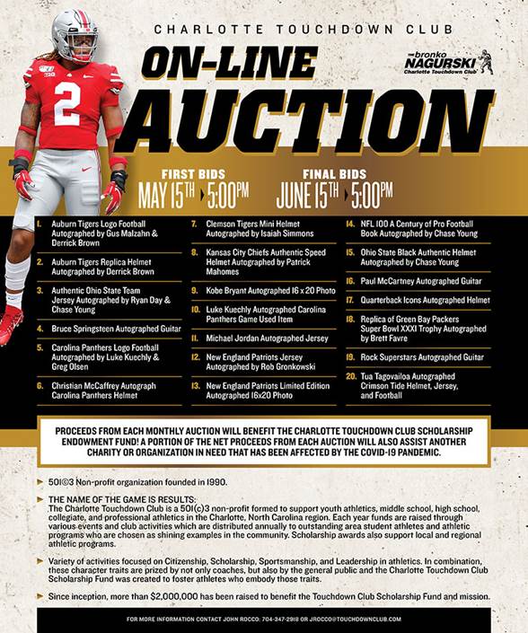 We are excited to announce the club’s first-ever On-Line Auction will kick off tomorrow at 5:00pm featuring the items below!

To participate click on the link:
bit.ly/2ArxrHD