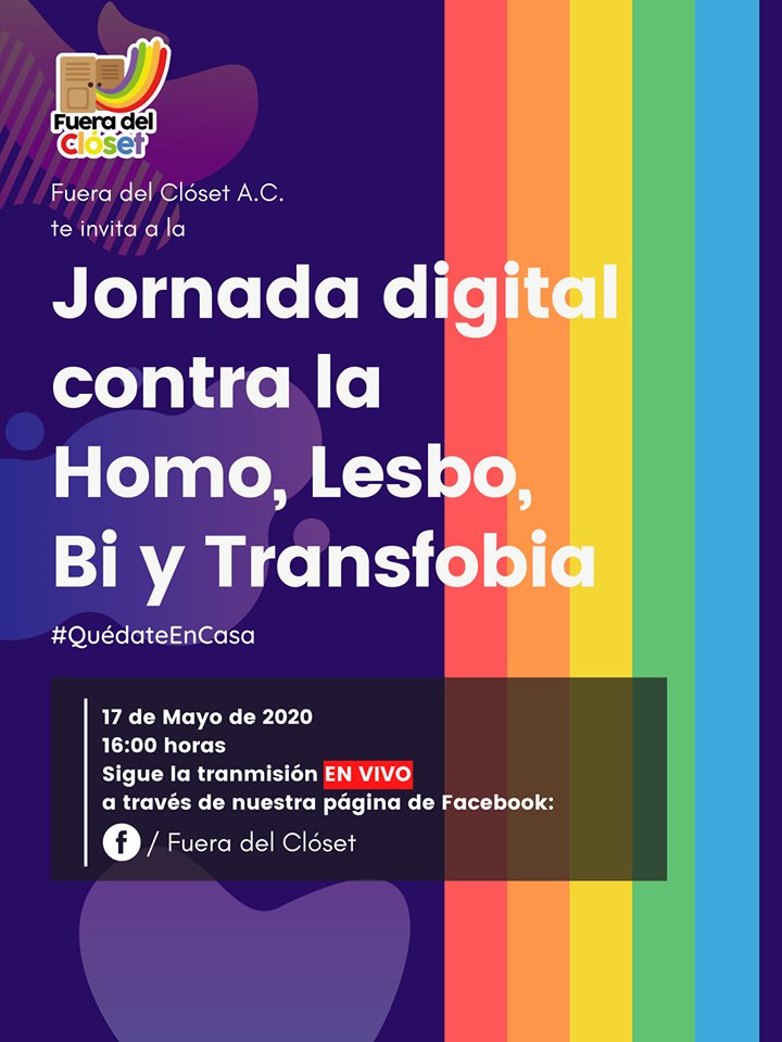 FueraCloset_AC's tweet photo. El próximo 17 de mayo se conmemora el Día Internacional contra la Homo, Lesbo, Bi y Transfobia 🏳️‍🌈 🏳️‍⚧

Por esa razón te invitamos a que seas parte de las actividades de la Jornada Digital que tendremos a partir de las 16:00 horas, a través de Facebook. https://t.co/DfNPJqS25o
