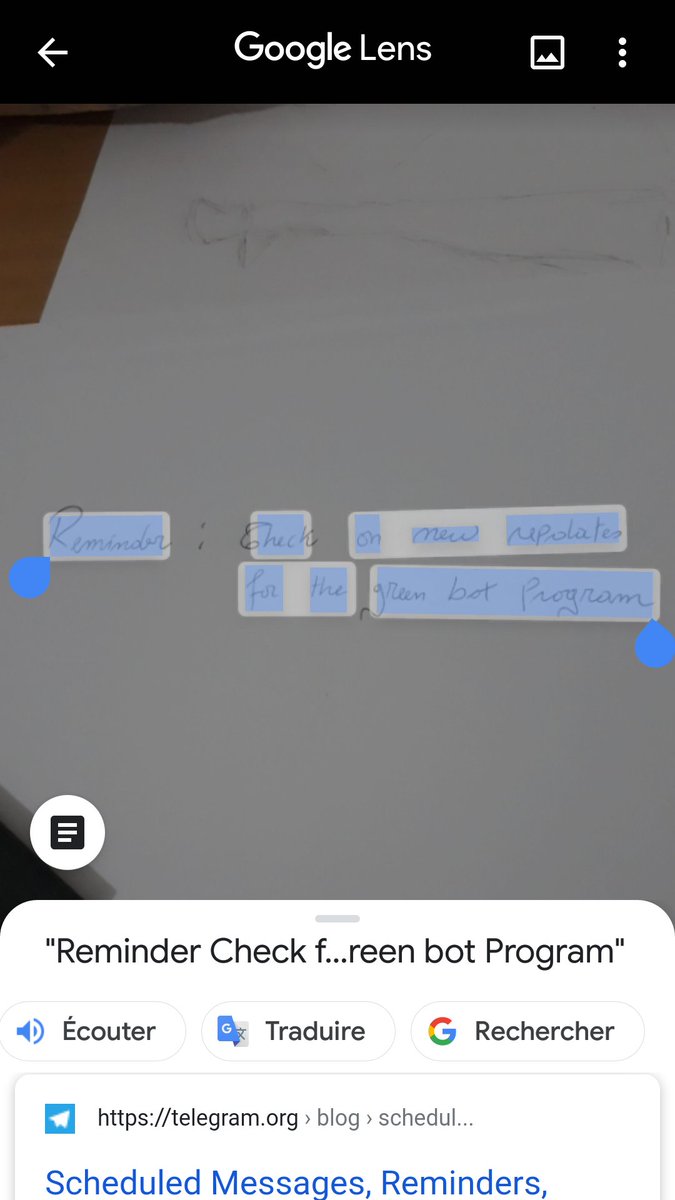 WephoniCmr's tweet photo. J'ai testé la nouvelle fonctionnalité de #googlelens avec du texte écrit à la main. Je n'écris pas très bien mais l'ia s'en est plutôt bien tirée. Par contre elle s'est un peu trompée sur l'ordre de lecture et le texte. 

Auriez vous fait mieux que google avec mon écriture ?😅 https://t.co/uT9EnkCSyH