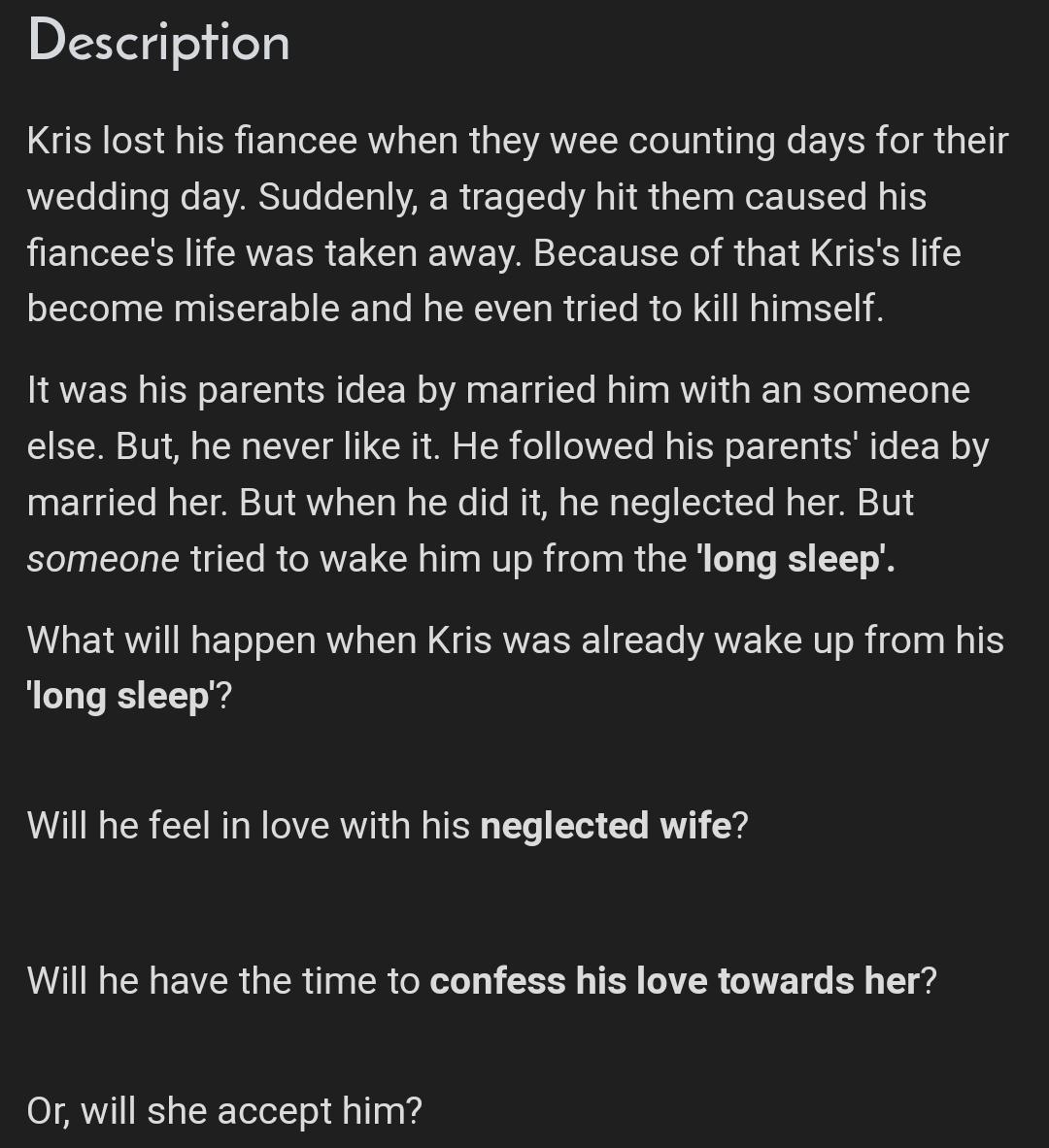 Secret Love [TW](KrisxOC)Tags : abuse//angst//sad//you//exokris//kriswuWords : 8.365 wordsthis is so ... idk i just love it when i read it it just hit my heart, its not like bawling hard but its there :)), YOU should read it, short story.  https://www.asianfanfics.com/story/view/224299/secret-love-edited