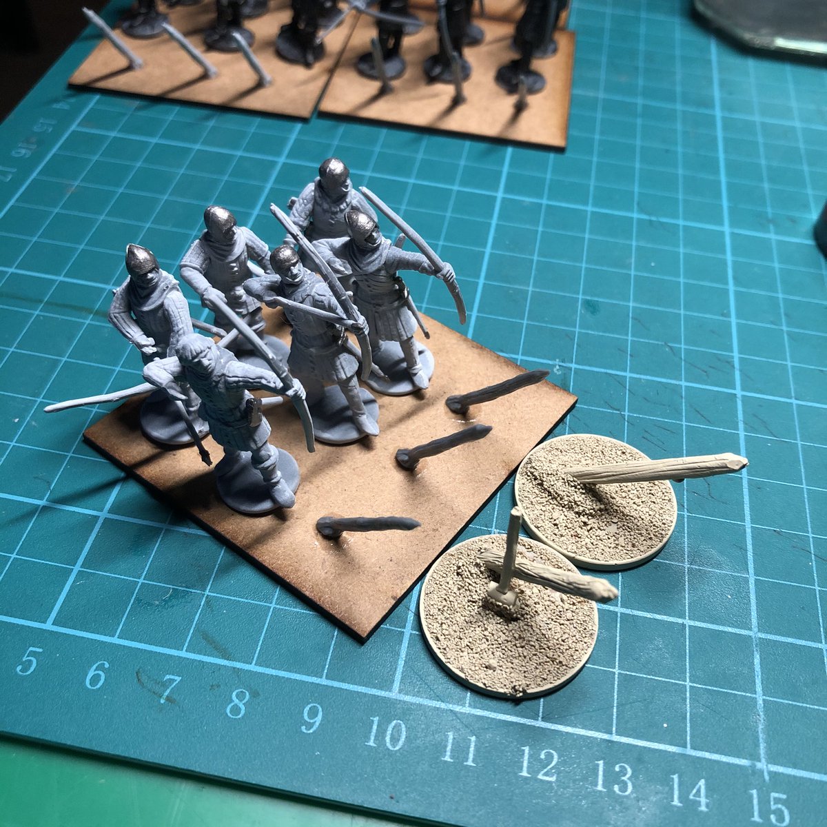 Oh, and I’ve had a basing error: stakes should be a removable marker, but I’ve gone and modelled them on the bases themselves. I’m going to use some old stakes on 2p coins to put a few extra out, when they’re deployed in-game.