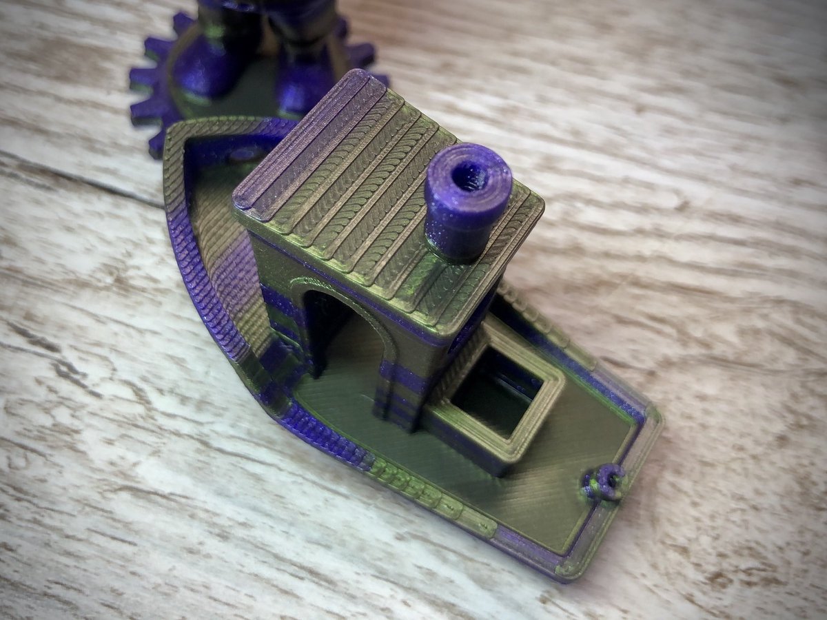 FilamentFrenzy's tweet photo. A small test to see the effect, @Proto_pasta #ProtoGnome and @DanielNoree #3Dbenchy on the @Prusa3D mini at 0.2mm layers π https://t.co/azFpnXln1K