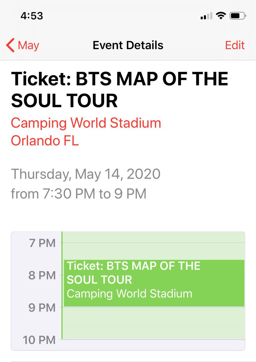 GamerGuts's tweet photo. My phone just felt like letting me know that it’s a 2 hour drive to Camping World Stadium with light traffic so I should leave soon. I’m just gonna eat my gummy worms in sadness. Thanks. #BTSxORLANDO #BTS https://t.co/ESvP2vi4YJ