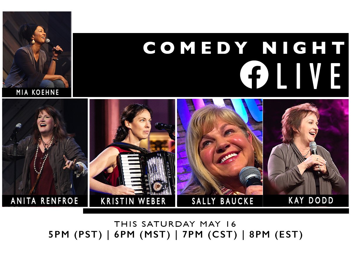 AspireForWomen's tweet photo. Hey, Twitter! It's been a while.👋 The Aspire Comedy Ladies are going LIVE on Facebook this Saturday and you're invited! Hope to see you there.😘

@AnitaRenfroe, @kristinweb, @MiaKoehne, Funny Gal Sal &amp; Kay Dodd Comedy. #comedy #womenministry #jesus https://t.co/qbShj6vm37