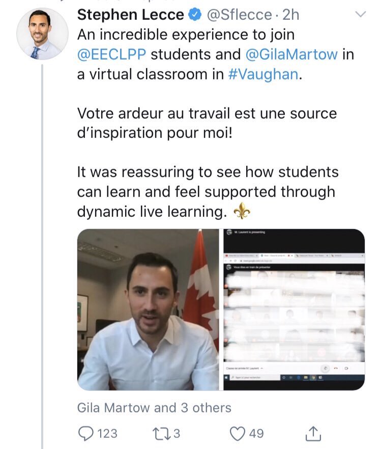 Marit Stiles (@maritstiles) on Twitter photo Minister decides to make a pithy point about “direct” live learning by tweeting out a photo of his meeting w elementary students....But doesn’t block out their names. 
It’s a novice mistake....
👉And it’s why you should listen to the professionals (teachers). 
Now apologize. Minister decides to make a pithy point about “direct” live learning by tweeting out a photo of his meeting w elementary students....But doesn’t block out their names. 
It’s a novice mistake....
👉And it’s why you should listen to the professionals (teachers). 
Now apologize.