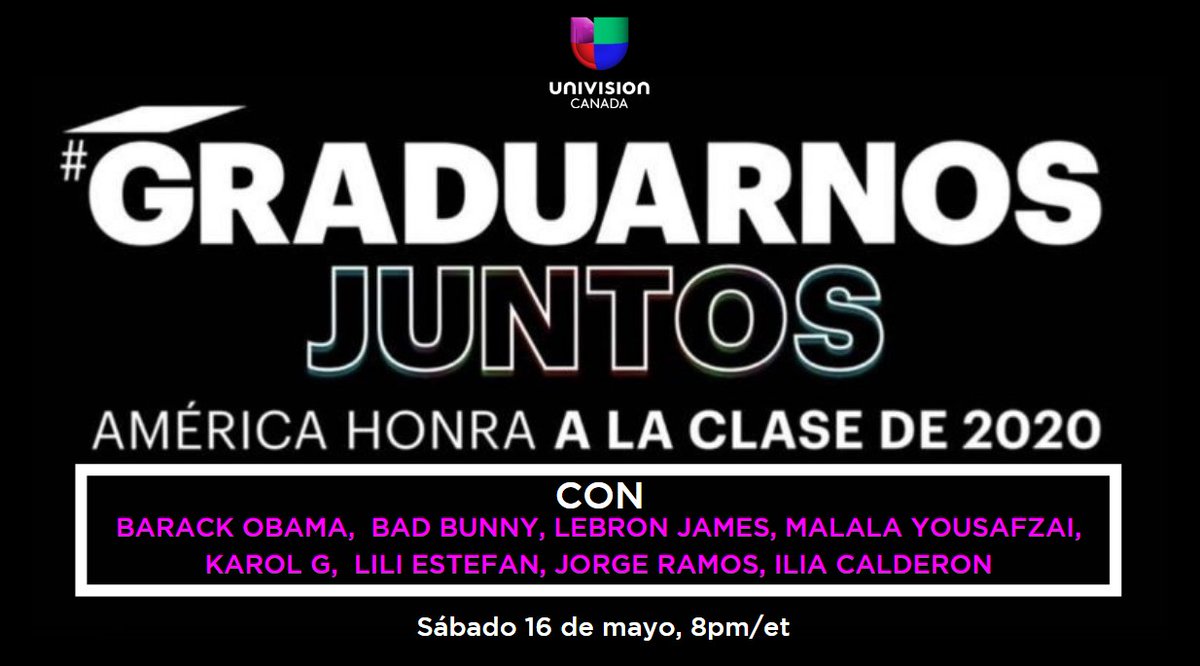 UnivisionCanada's tweet photo. #UnivisionCanada se suma al instituto XQ. La super escuela!  Donde este Sábado 16 de Mayo a las 8pm millones de estudiantes se gradúan juntos. Los invitamos!
#graduarnosjuntos #celebracultura #jorgeramos #liliestefan #badbunny #karolg #vistapreviagratuita #linkenlabio https://t.co/Odim76co5G