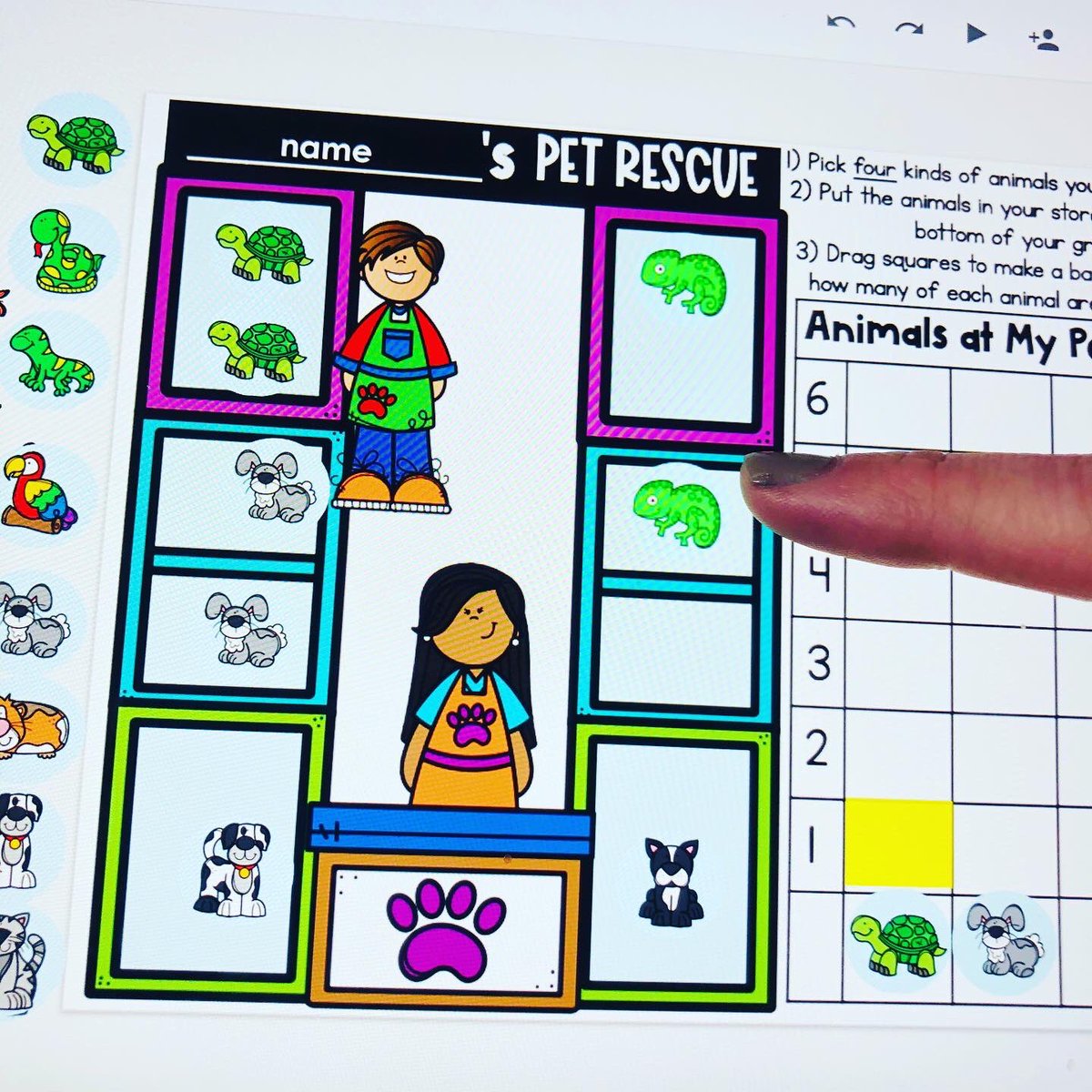 This virtual learning world has brought my love of making resources to a new level! 🤓 Students go through “data training” prior to taking a virtual field trip to a pet store where they collect & analyze data! Then, they’ll create & graph their own Pet Rescue. 🦎 @Pearson_Ponies